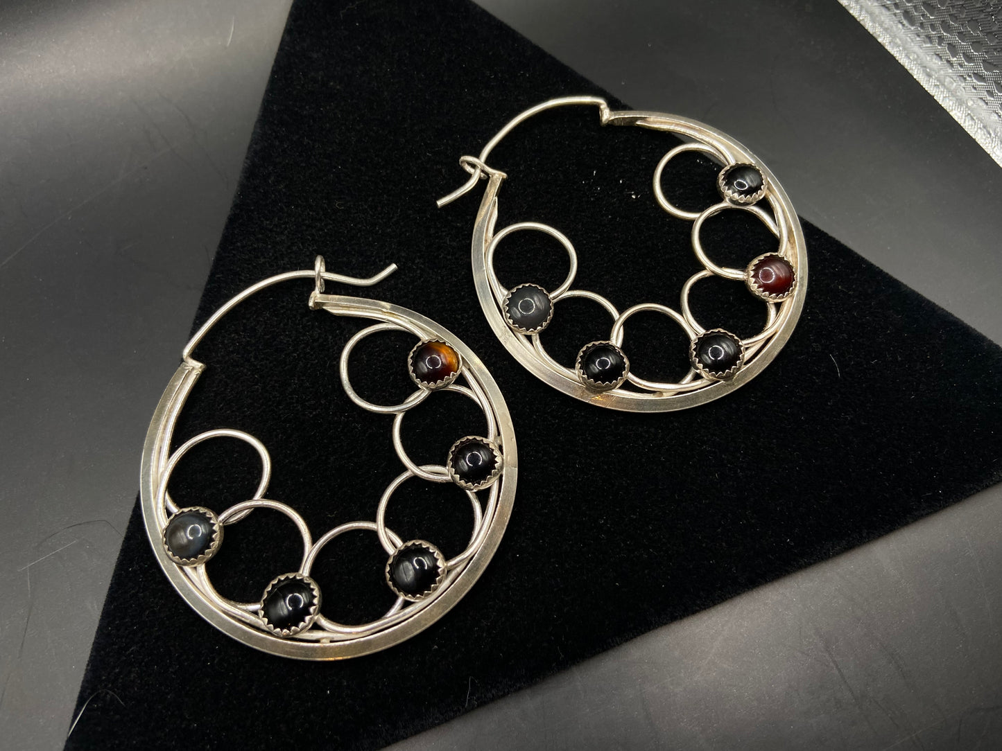 Sterling silver and onyx hoop earrings