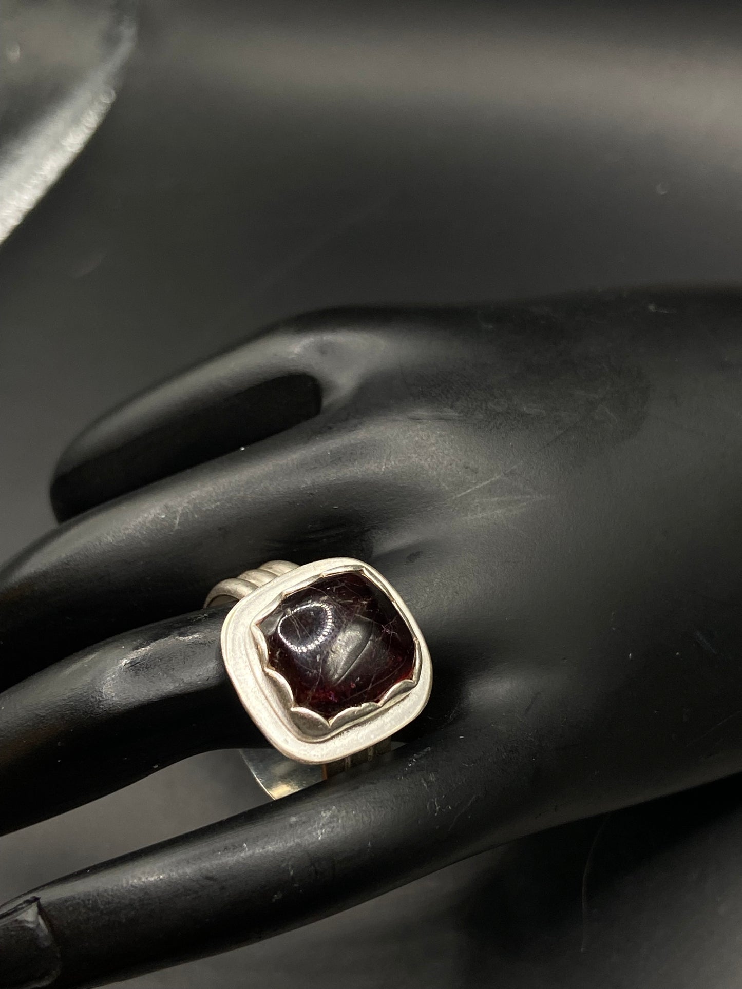 Garnet and sterling silver ring