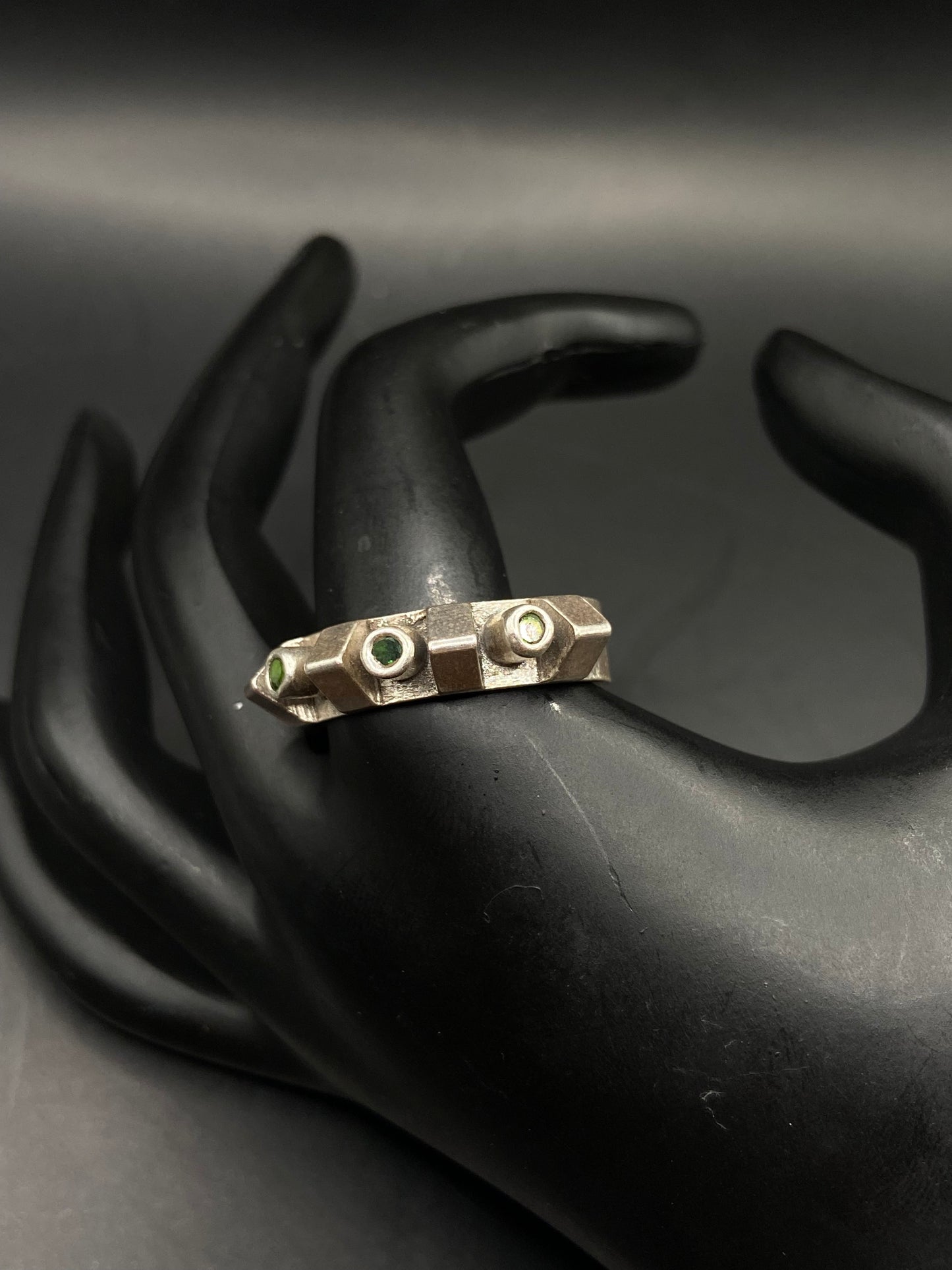 Tourmaline and silver ufo ring