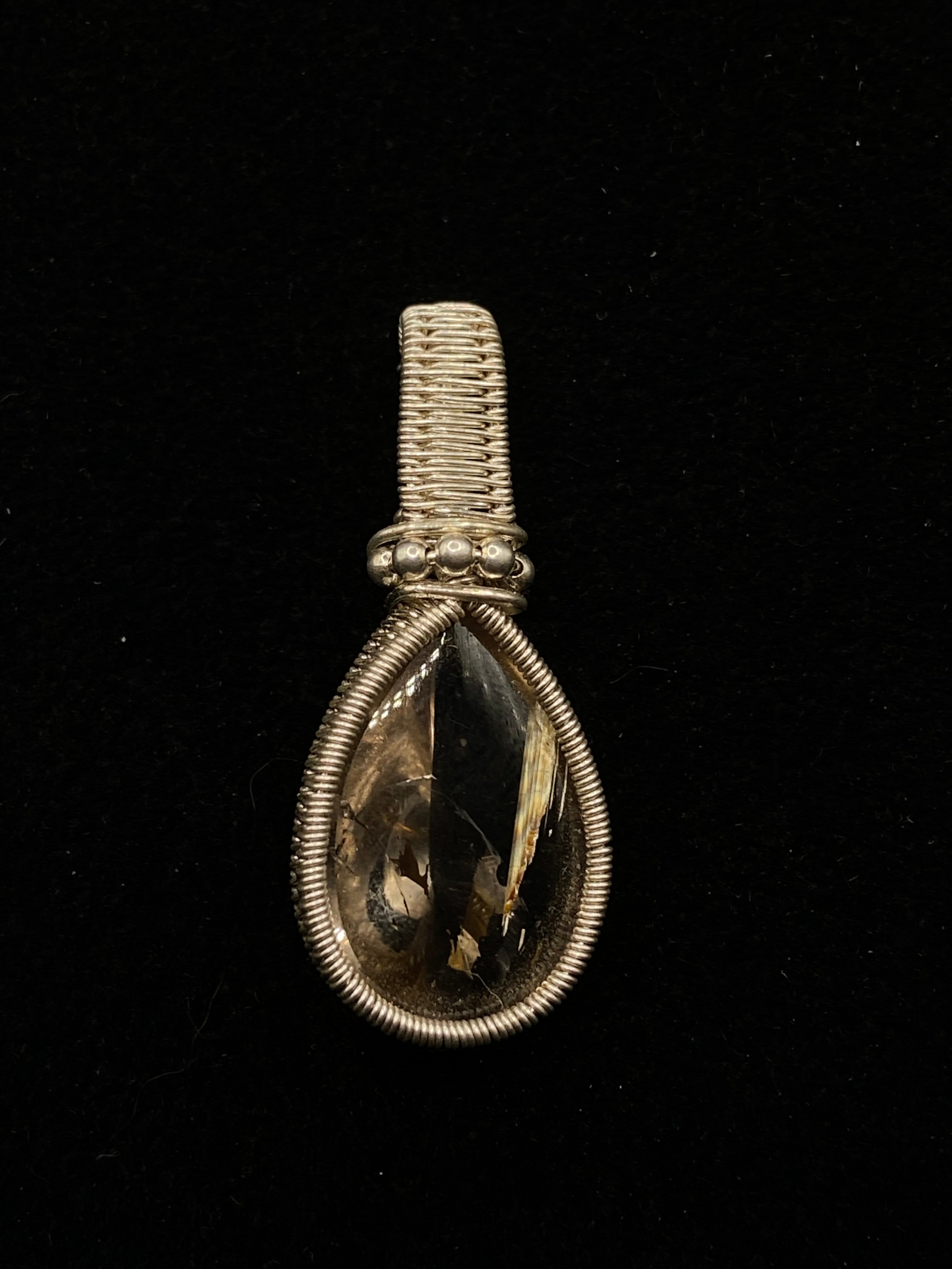 Sterling top Silver Wire Wrapped Black Rutilated Quartz Necklace