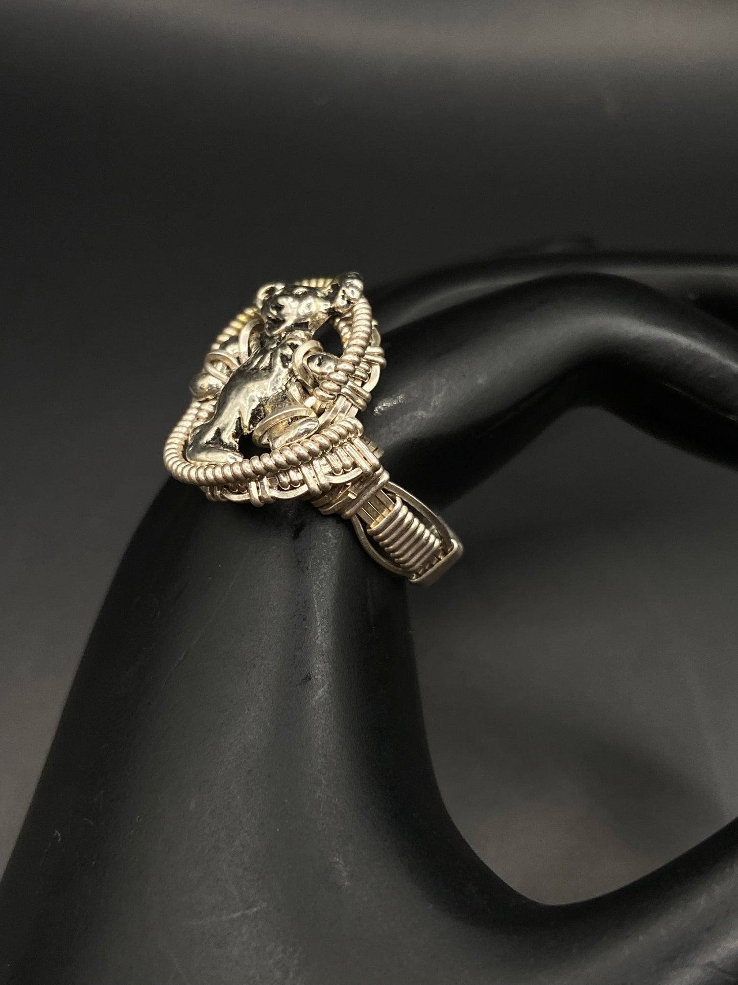 Sterling silver wire wrapped bear ring