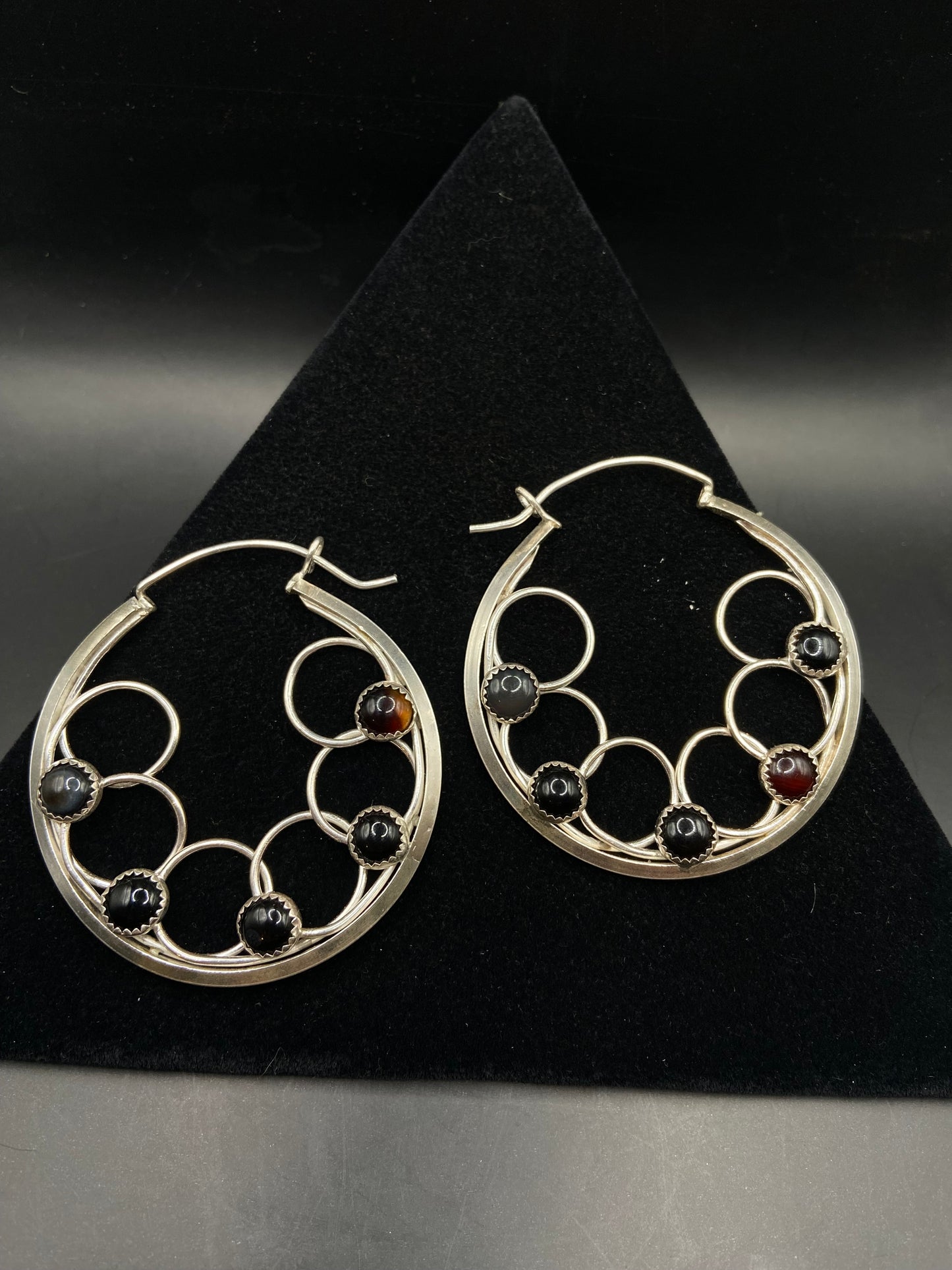 Sterling silver and onyx hoop earrings