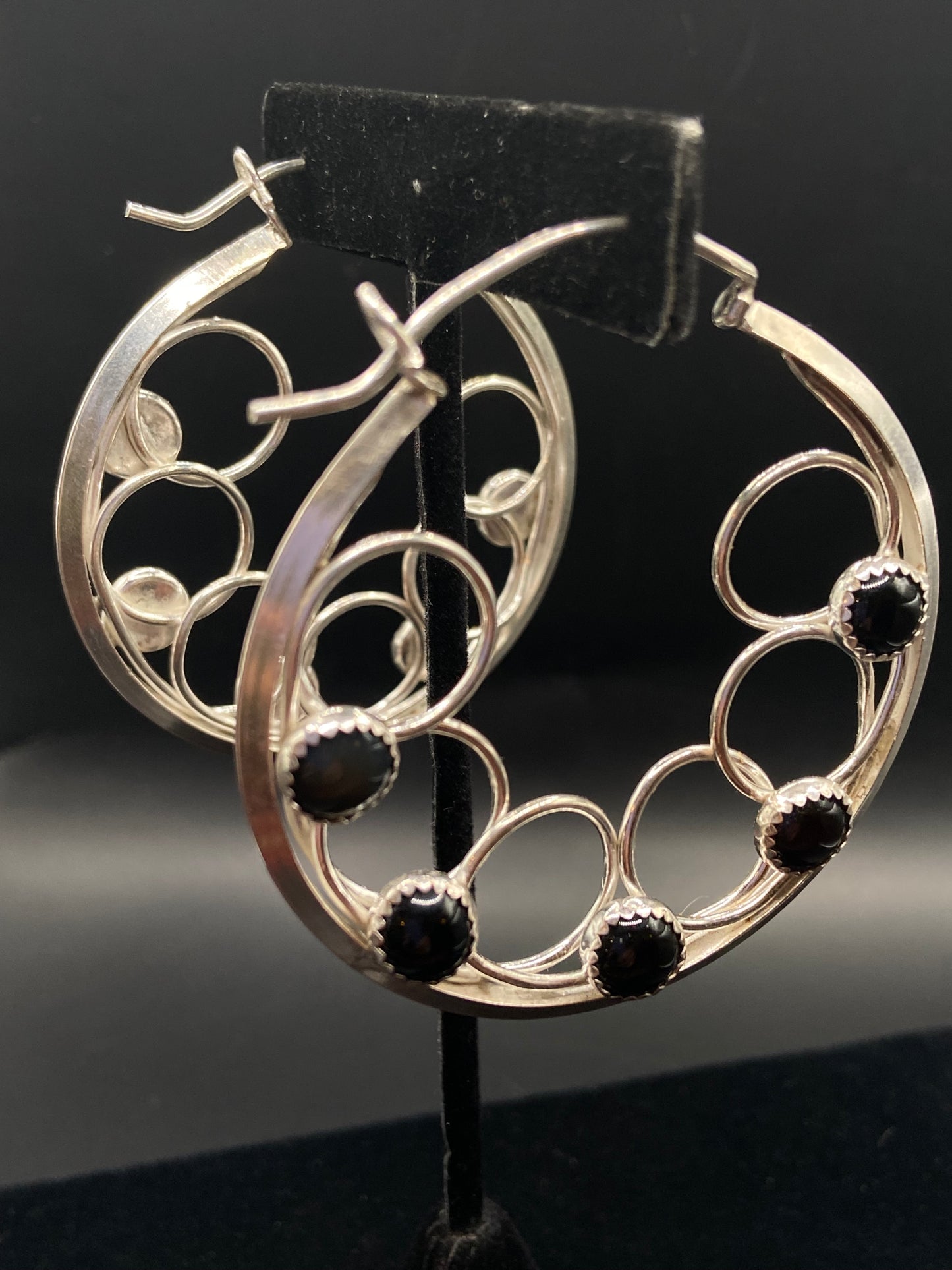 Sterling silver and onyx hoop earrings