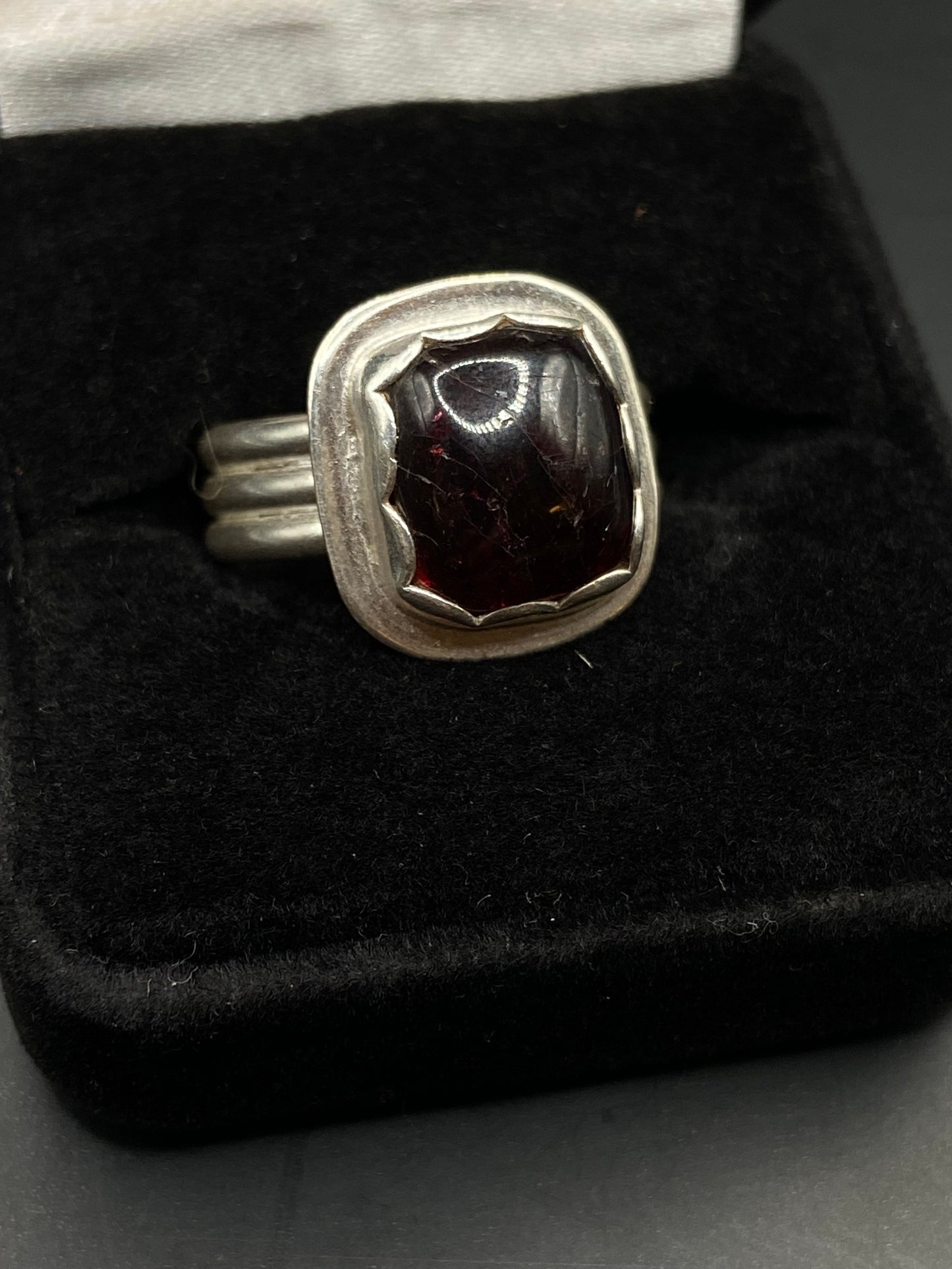 Garnet and sterling silver ring