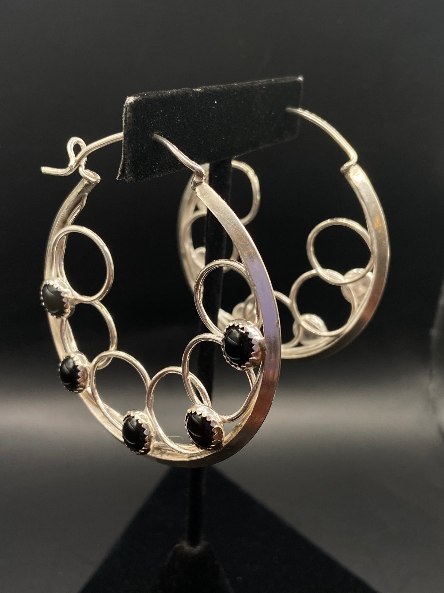 Sterling silver and onyx hoop earrings