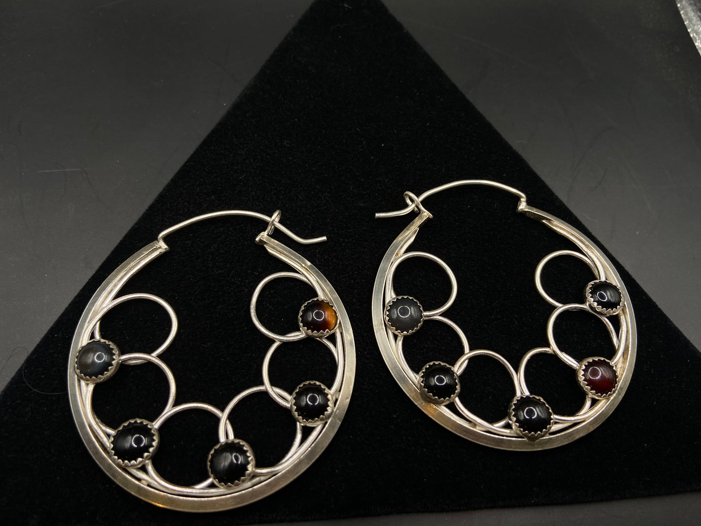 Sterling silver and onyx hoop earrings