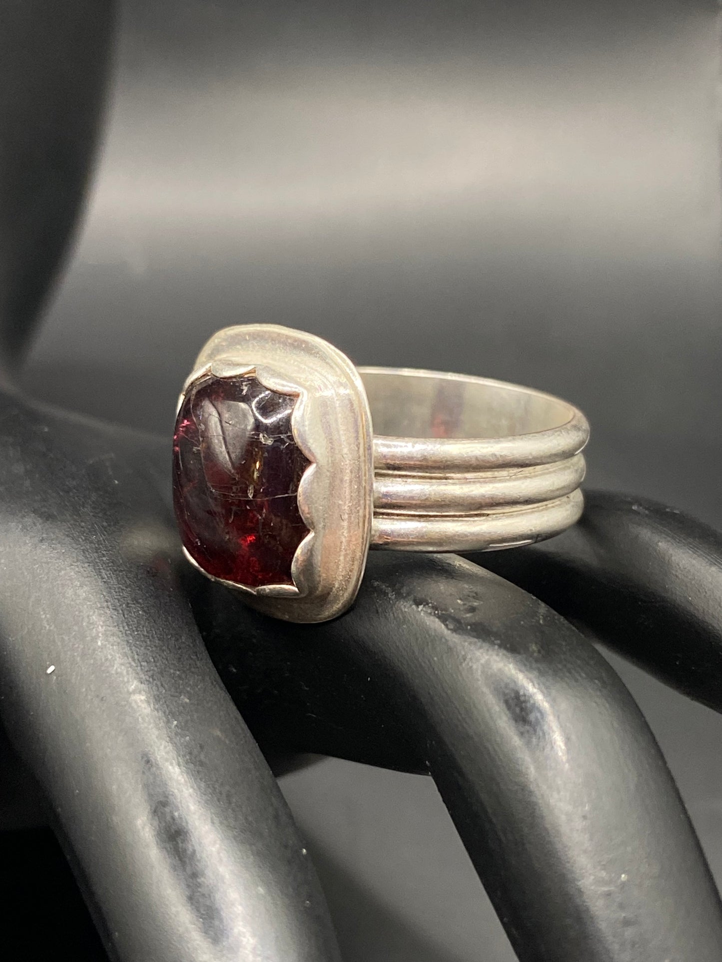 Garnet and sterling silver ring