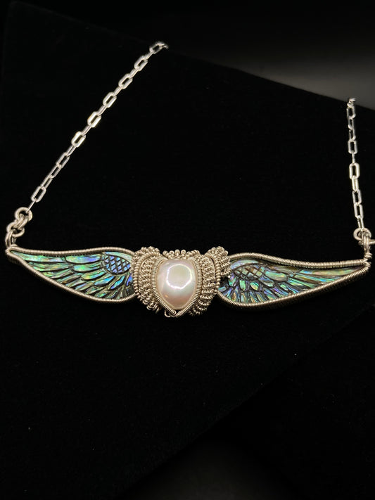 Pearl and Abalone winged pendant