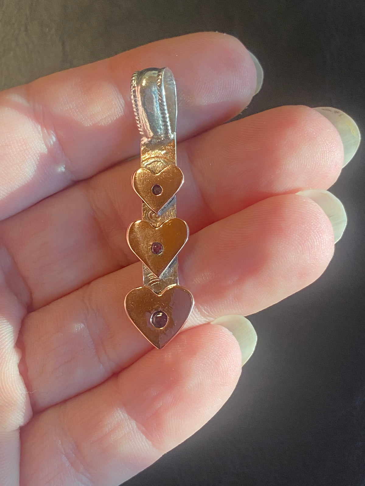 Mokume Rabbit Ruby hearts copper and silver Mokume-Gane pendant – Silver Rabbit Designs
