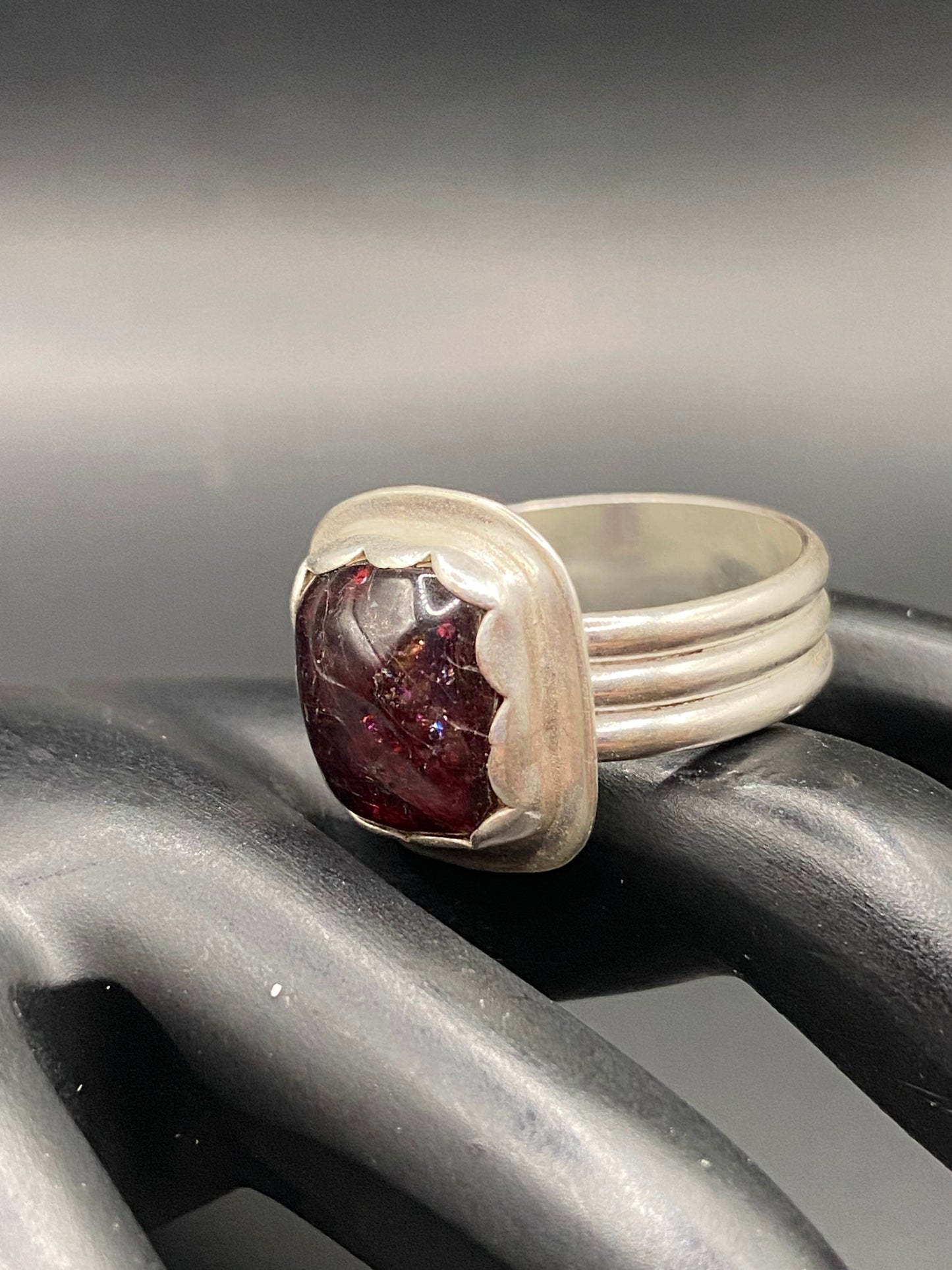 Garnet and sterling silver ring