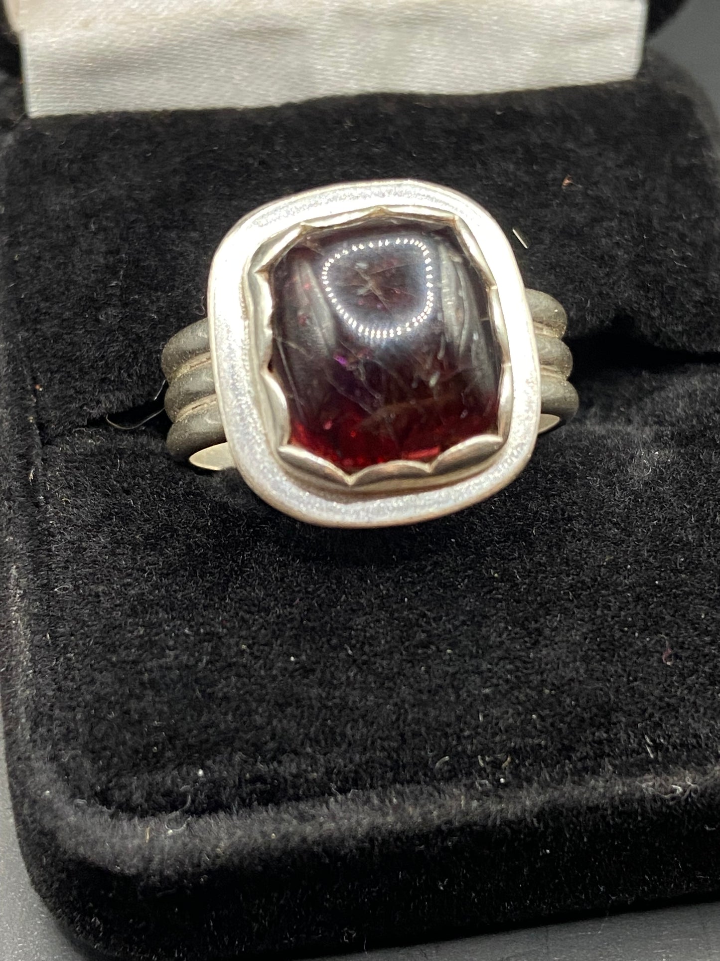 Garnet and sterling silver ring