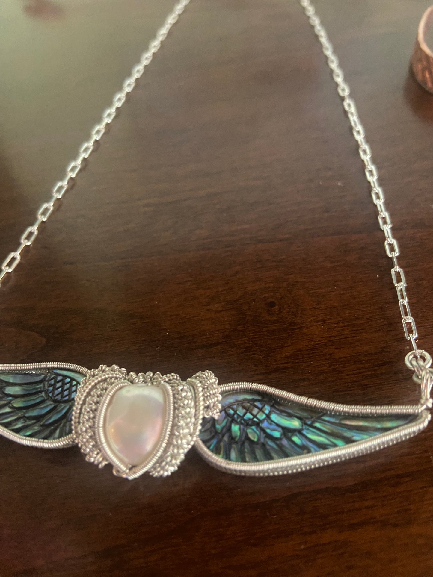 Pearl and Abalone winged pendant