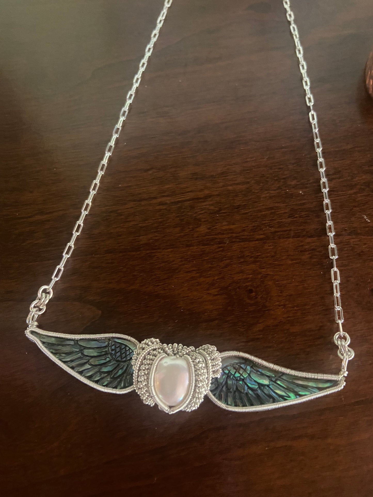 Pearl and Abalone winged pendant